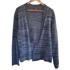 Eileen Fisher Organic Cotton Cardigan Sweater Gray Women's Medium Striped